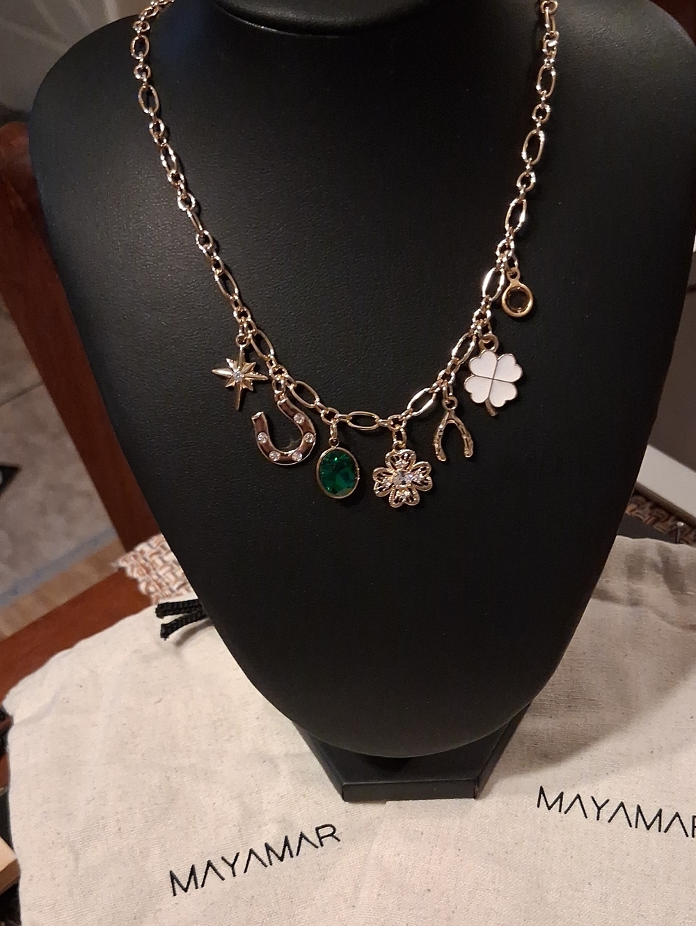 MAYAMAR Lucky Charm Necklace 24K Heavy Dipped Gold Plated Over Brass New